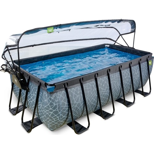 EXIT Basen kamienny 400x200x122cm z pompą filtrem piaskowym i kopułą - szary