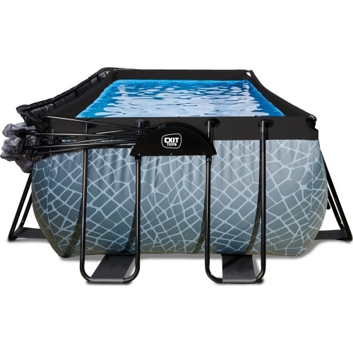 EXIT Basen kamienny 400x200x122cm z pompą filtrem piaskowym i kopułą - szary