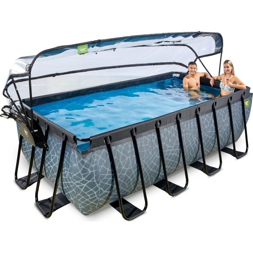 EXIT Basen kamienny 400x200x122cm z pompą filtrem piaskowym i kopułą - szary