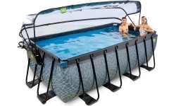 EXIT Basen kamienny 400x200x122cm z pompą filtrem piaskowym i kopułą - szary