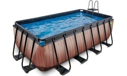 EXIT Basen drewniany 400x200x122cm z pompą z filtrem piaskowym - brązowy