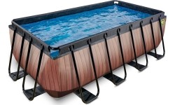 EXIT Basen drewniany 400x200x122cm z pompą z filtrem piaskowym - brązowy