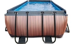 EXIT Basen drewniany 400x200x122cm z pompą z filtrem piaskowym - brązowy