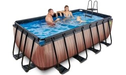 EXIT Basen drewniany 400x200x122cm z pompą z filtrem piaskowym - brązowy