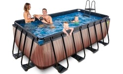 EXIT Basen drewniany 400x200x122cm z pompą z filtrem piaskowym - brązowy