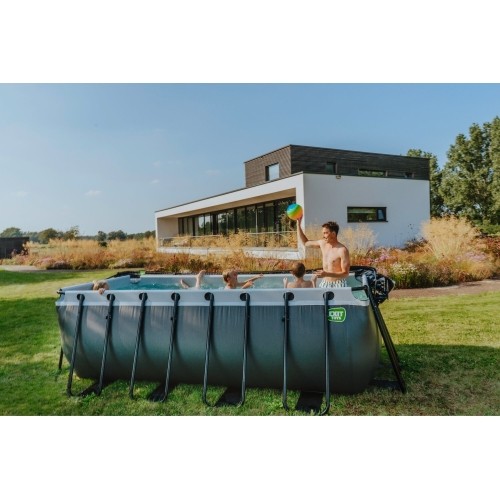 EXIT Basen drewniany 400x200x122cm z pompą z filtrem piaskowym - brązowy