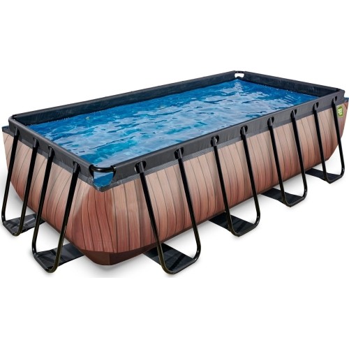 Basen drewniany EXIT 400x200 cm z pompą z filtrem piaskowym - brązowy Basen stelażowy prostokątny 7020 L