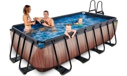 Basen drewniany EXIT 400x200 cm z pompą z filtrem piaskowym - brązowy Basen stelażowy prostokątny 7020 L