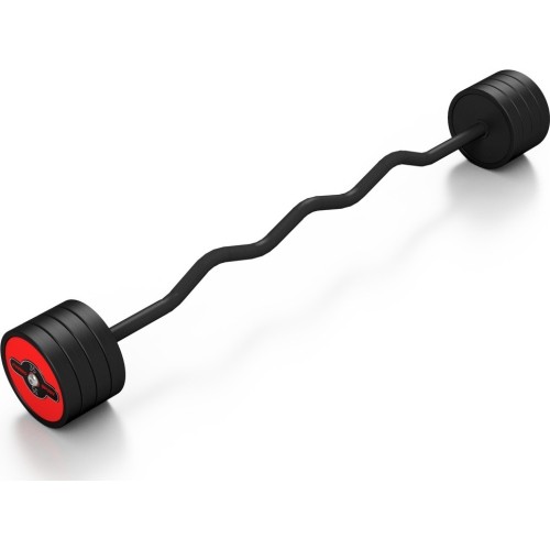 Sztanga gumowana łamana o stałym obciążeniu Marbo Sport, 35 kg, czerwona