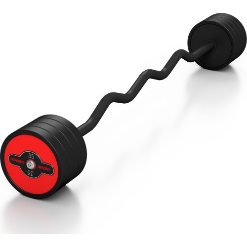 Sztanga gumowana łamana o stałym obciążeniu Marbo Sport, 35 kg, czerwona