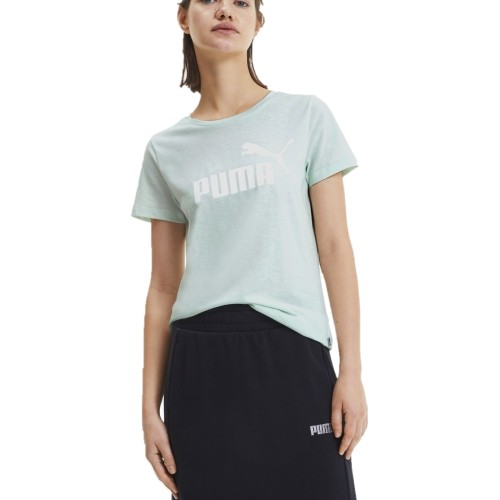 Bluzka damska Puma Ess+ Logo Heather Tee, zielona