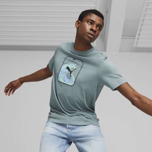 Puma Medvilniniai Marškinėliai Vyrams Graphics Wave Tee Green 674483 84