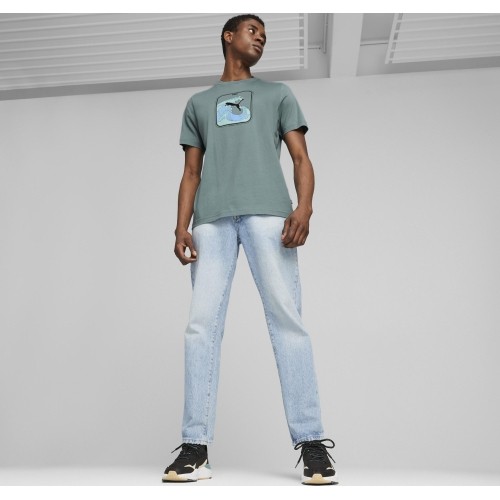 Puma bawełniana koszulka męska Graphics Wave Tee Green 674483 84