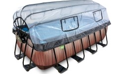 EXIT Basen drewniany 400x200x122cm z pompą filtrem piaskowym i kopułą oraz pompą ciepła - brązowy