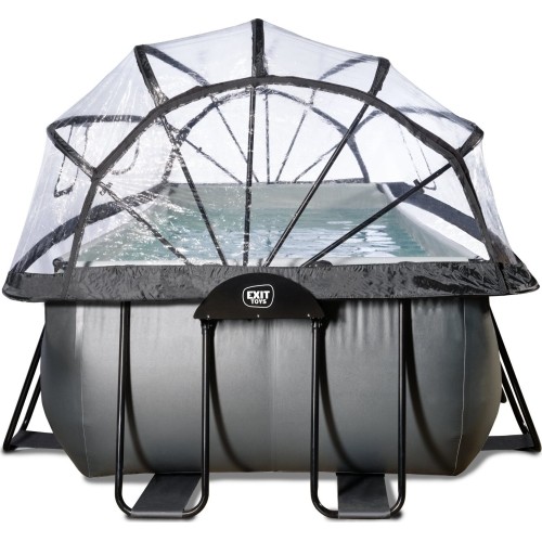 EXIT Black Leather basen 400x200x100cm z pompą filtrem piaskowym i kopułą oraz pompą ciepła - czarny