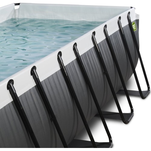 EXIT Black Leather basen 400x200x100cm z pompą filtrem piaskowym i kopułą oraz pompą ciepła - czarny