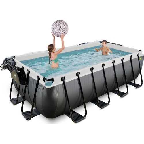 EXIT Black Leather basen 400x200x100cm z pompą filtrem piaskowym i kopułą oraz pompą ciepła - czarny