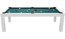 Stół bilardowy / stół do jadalni, Rasson Penelope II, błyszcząca biel z pokrowcem na stół, 7 stóp, obrus klubowy żół