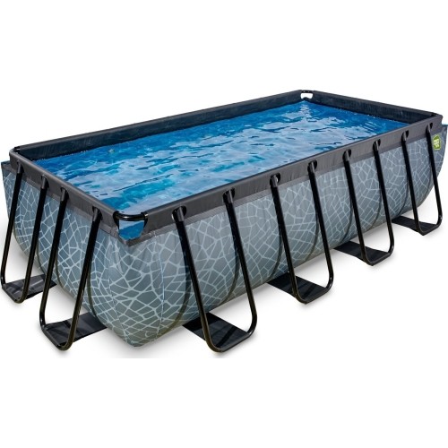 EXIT Basen kamienny 400x200 cm z pompą z filtrem piaskowym - szary Basen stelażowy prostokątny 7020 L