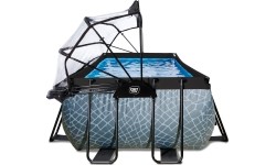 EXIT Basen kamienny 400x200 cm z kopułą i pompą z filtrem piaskowym - szary Basen stelażowy prostokątny 7020 L