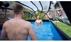 EXIT Basen kamienny 400x200 cm z kopułą i pompą z filtrem piaskowym - szary Basen stelażowy prostokątny 7020 L