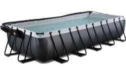EXIT Czarny basen skórzany 540x250x100cm z pompą filtrem piaskowym i kopułą oraz pompą ciepła - czarny