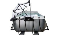 EXIT Czarny basen skórzany 540x250x100cm z pompą filtrem piaskowym i kopułą oraz pompą ciepła - czarny