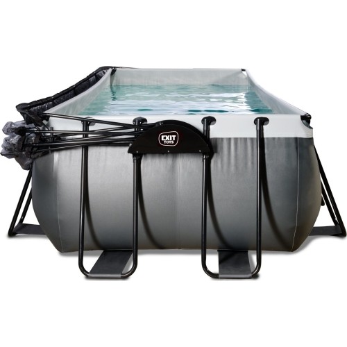 EXIT Czarny basen skórzany 540x250x100cm z pompą filtrem piaskowym i kopułą oraz pompą ciepła - czarny