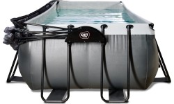 EXIT Czarny basen skórzany 540x250x100cm z pompą filtrem piaskowym i kopułą oraz pompą ciepła - czarny