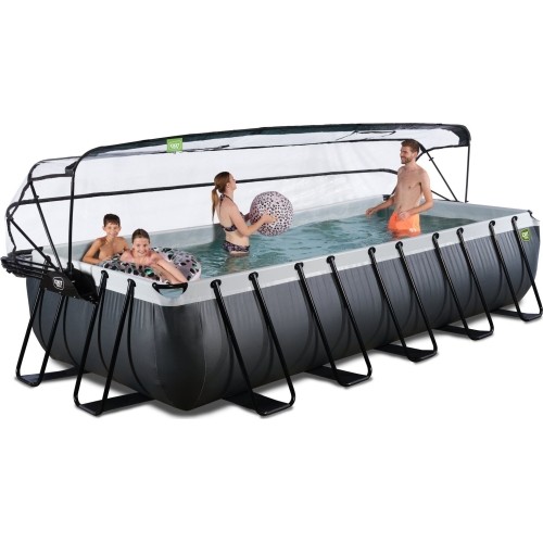 EXIT Czarny basen skórzany 540x250x100cm z pompą filtrem piaskowym i kopułą oraz pompą ciepła - czarny