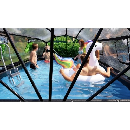 EXIT Czarny basen skórzany 540x250x100cm z pompą filtrem piaskowym i kopułą oraz pompą ciepła - czarny