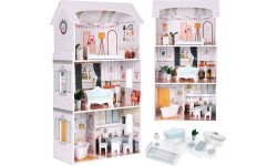 Domek dla lalek Alice 3 piętra 4 pomieszczenia komplet 9 mebelków ECOTOYS