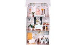 Domek dla lalek Alice 3 piętra 4 pomieszczenia komplet 9 mebelków ECOTOYS