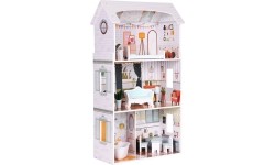 Domek dla lalek Alice ECOTOYS, 3 piętra, 4 pokoje, zestaw 9 mebli