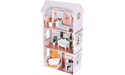 Domek dla lalek Alice ECOTOYS, 3 piętra, 4 pokoje, zestaw 9 mebli