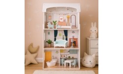 Domek dla lalek Alice 3 piętra 4 pomieszczenia komplet 9 mebelków ECOTOYS