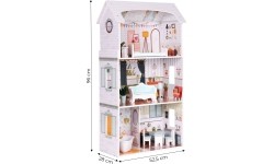 Domek dla lalek Alice ECOTOYS, 3 piętra, 4 pokoje, zestaw 9 mebli