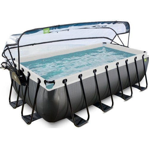 EXIT Black Leather basen 400x200x100cm z pompą filtrem piaskowym i kopułą - czarny