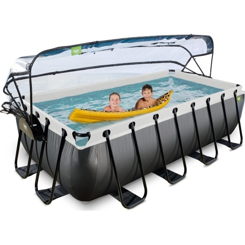 EXIT Black Leather basen 400x200x100cm z pompą filtrem piaskowym i kopułą - czarny