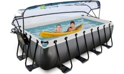 EXIT Black Leather basen 400x200x100cm z pompą filtrem piaskowym i kopułą - czarny