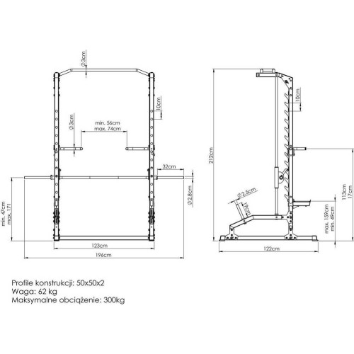 Maszyna Smitha z drążkiem do podciągania i poręczami do dipów MS-U105 2.0 - Marbo Sport