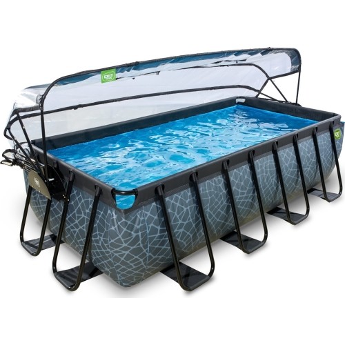 Basen EXIT Stone 400 x 200 x 100 cm z zadaszeniem, pompą z filtrem piaskowym i pompą grzewczą