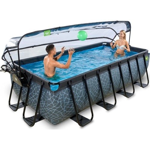 Basen EXIT Stone 400 x 200 x 100 cm z zadaszeniem, pompą z filtrem piaskowym i pompą grzewczą