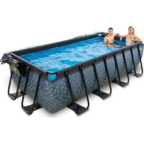 Basen EXIT Stone 400 x 200 x 100 cm z zadaszeniem, pompą z filtrem piaskowym i pompą grzewczą