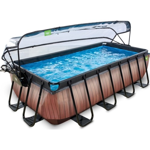 Basen EXIT Wood 400 x 200 x 100 cm z zadaszeniem, pompą z filtrem piaskowym i pompą grzewczą