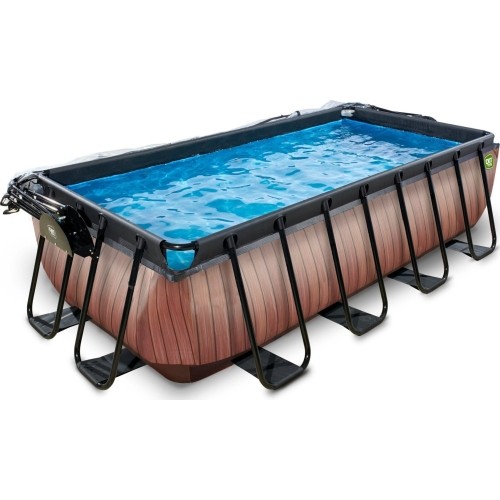 Basen EXIT Wood 400 x 200 x 100 cm z zadaszeniem, pompą z filtrem piaskowym i pompą grzewczą