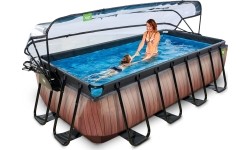 Basen EXIT Wood 400 x 200 x 100 cm z zadaszeniem, pompą z filtrem piaskowym i pompą grzewczą