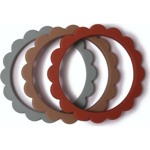 Teethers Mushie Flower Bracelet Cambridge Blue/Clementine/Natural, 3pcs.