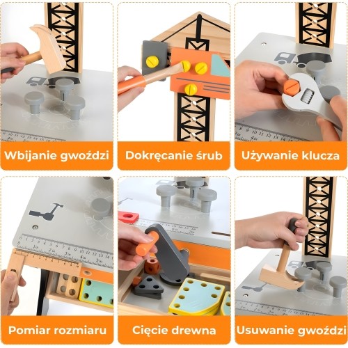 Drewniany warsztat dla dzieci ze stolikiem z narzędziami ECOTOYS