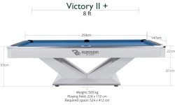 Stół bilardowy, Pool, Rasson Victory II Plus, biały, 8 stóp, Simonis 760 niebieskozielony